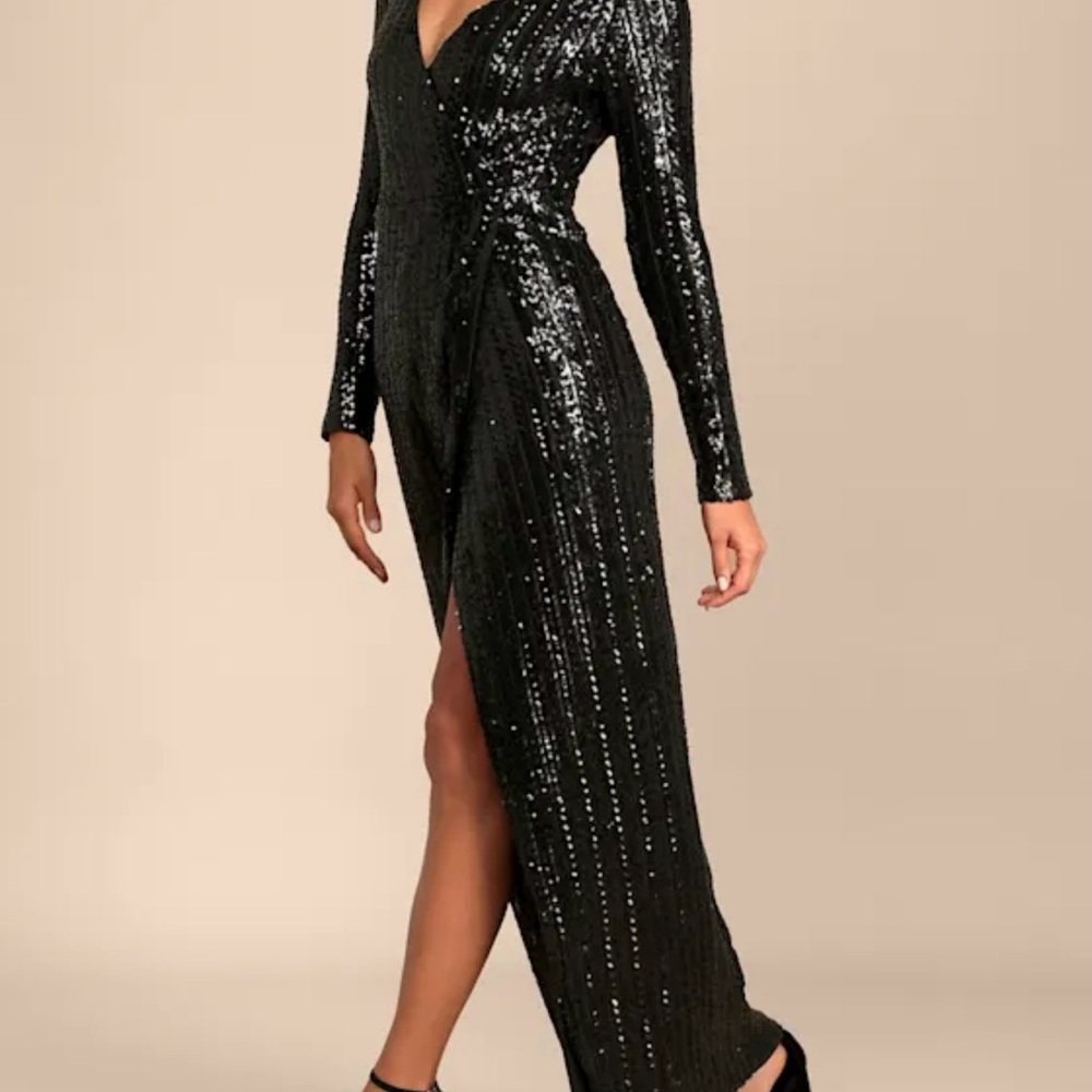 Lulus Love Lasts Forever Black Sequin Long Sleeve Maxi Dress
